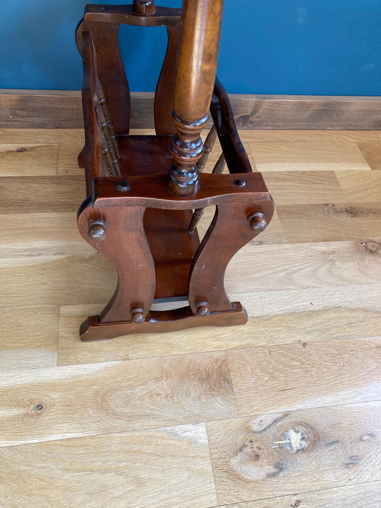 Vintage MCM Wood Side Table With Magazine Rack
