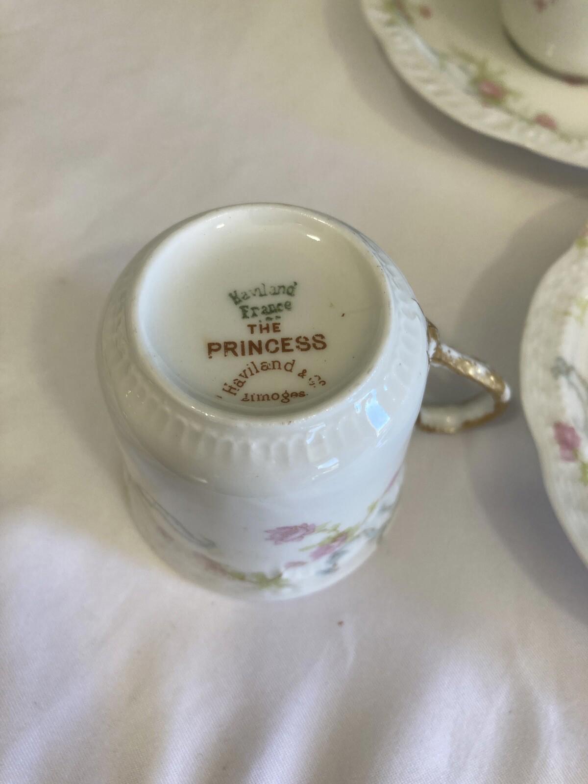 Set of 8 Vintage Haviland & Co Limoges France The Princess Tea Cups & Saucers