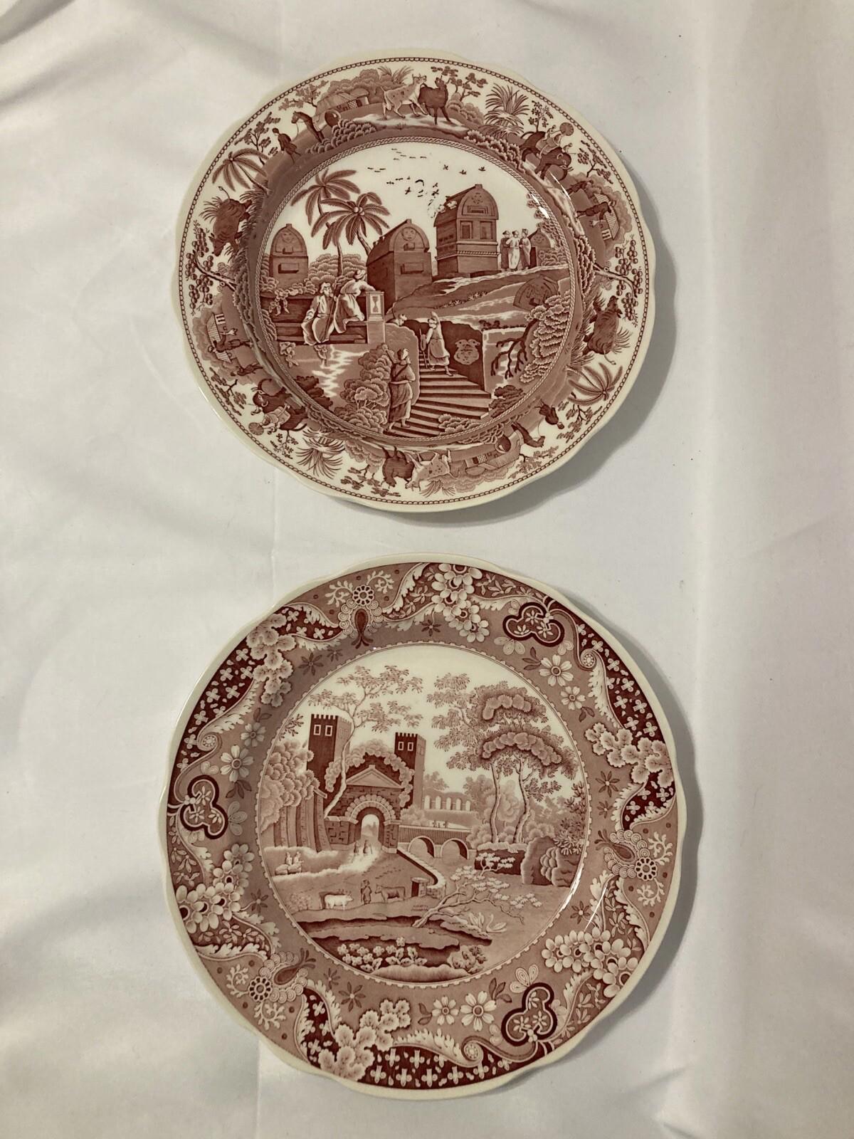 2 Vintage Spode England Red Plates Archive Collection Castle & Caramanian
