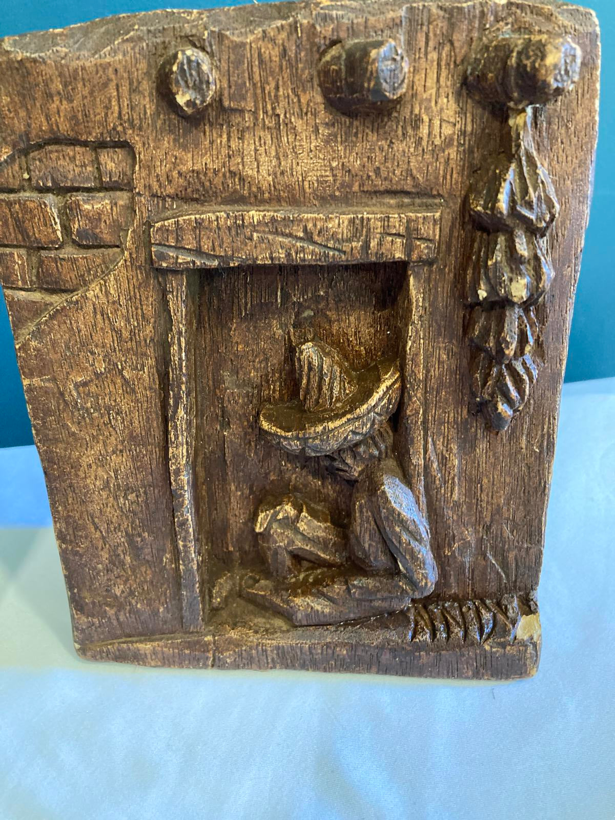 Vintage Ceramic Bookends with Seated Hispanic Man – Rustic Brown Folk Art Pair