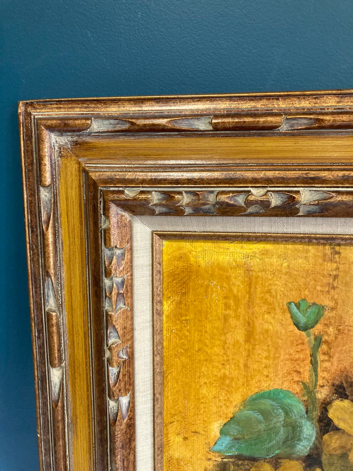 Vintage Sunflower Oil Painting in Carved Frame | Rustic Wall Art | Vintage Finds