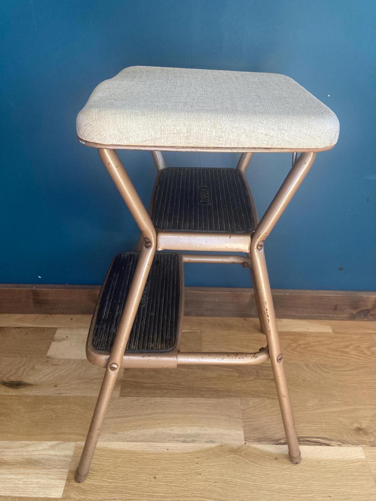 Vintage Cosco Flip Top Step Stool Chair Gold with Vinyl Seat
