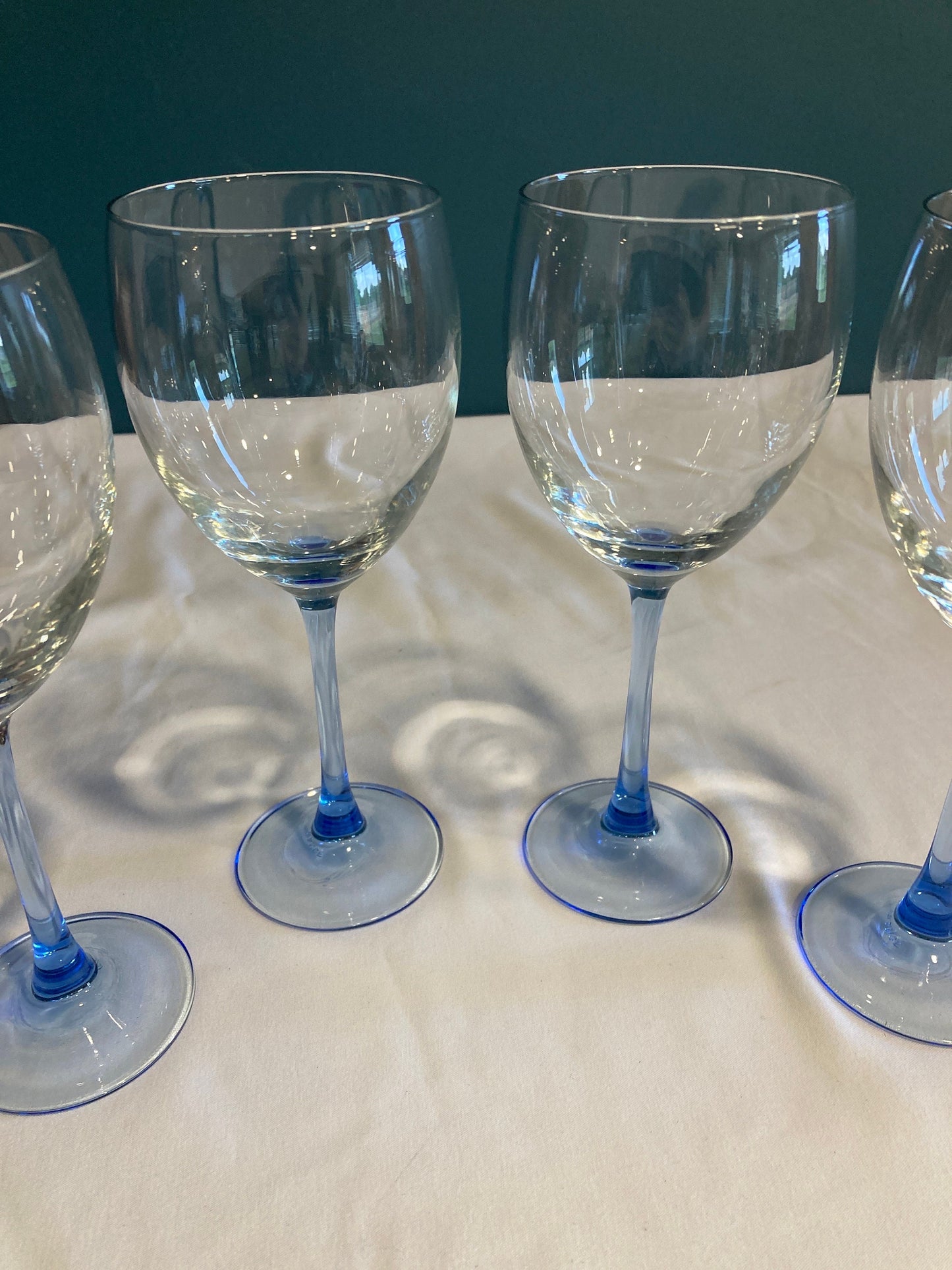 Vintage Light Blue Stem French Wine Glasses, Set of 4