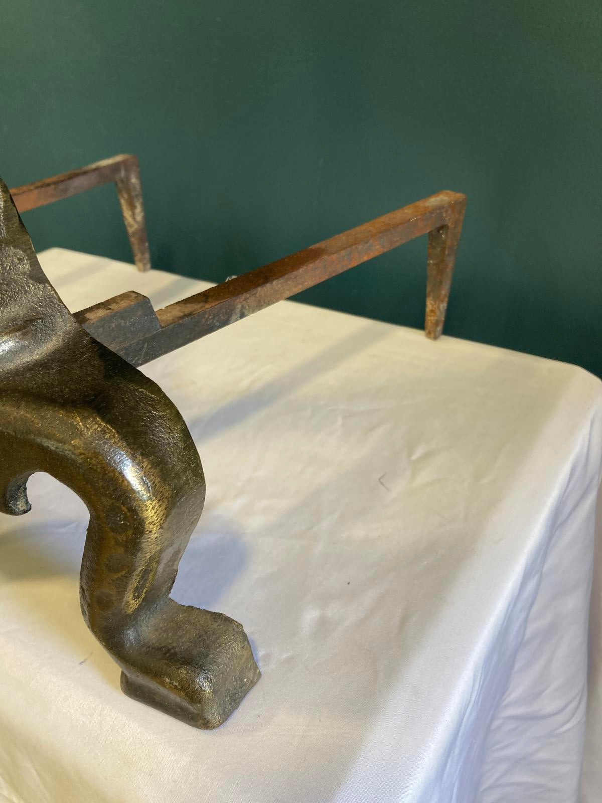 Pair of Vintage Brass and Cast Iron Andirons