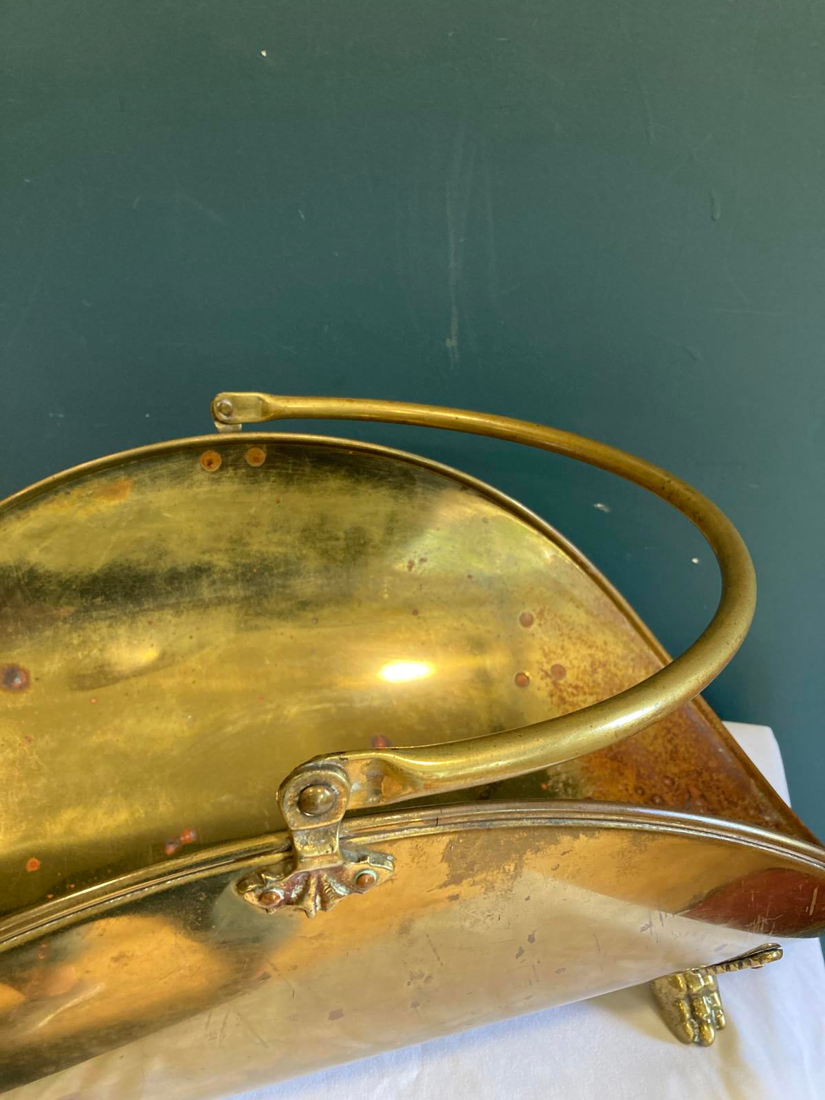 Brass Log Holder with Claw Feet and Handle