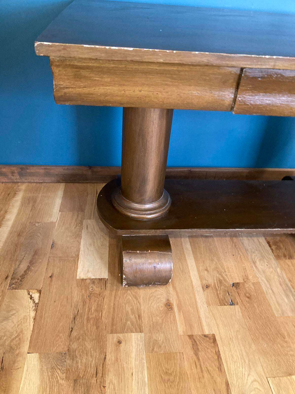 Vintage Art Deco Console Table with Scroll Feet and Drawer – Solid Wood