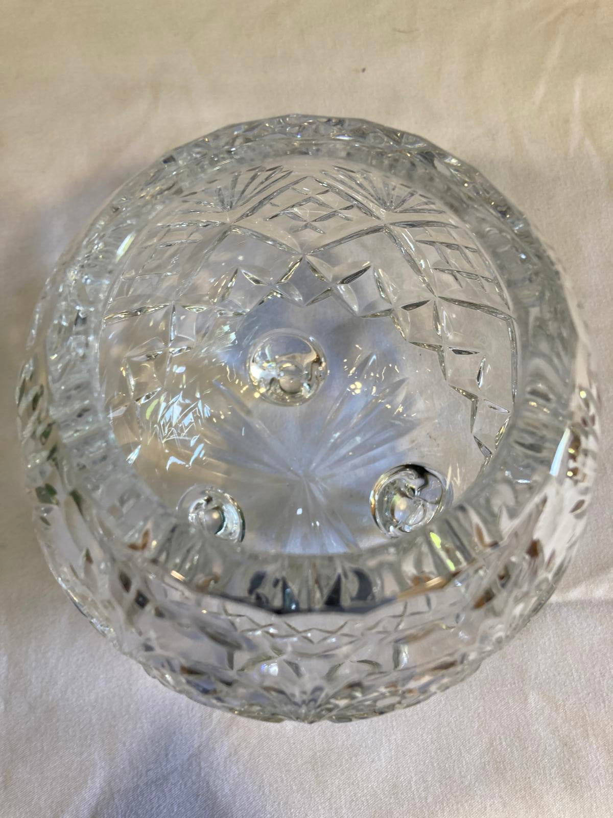 Vintage Cut Glass Footed Bowl – Starburst & Diamond Pattern