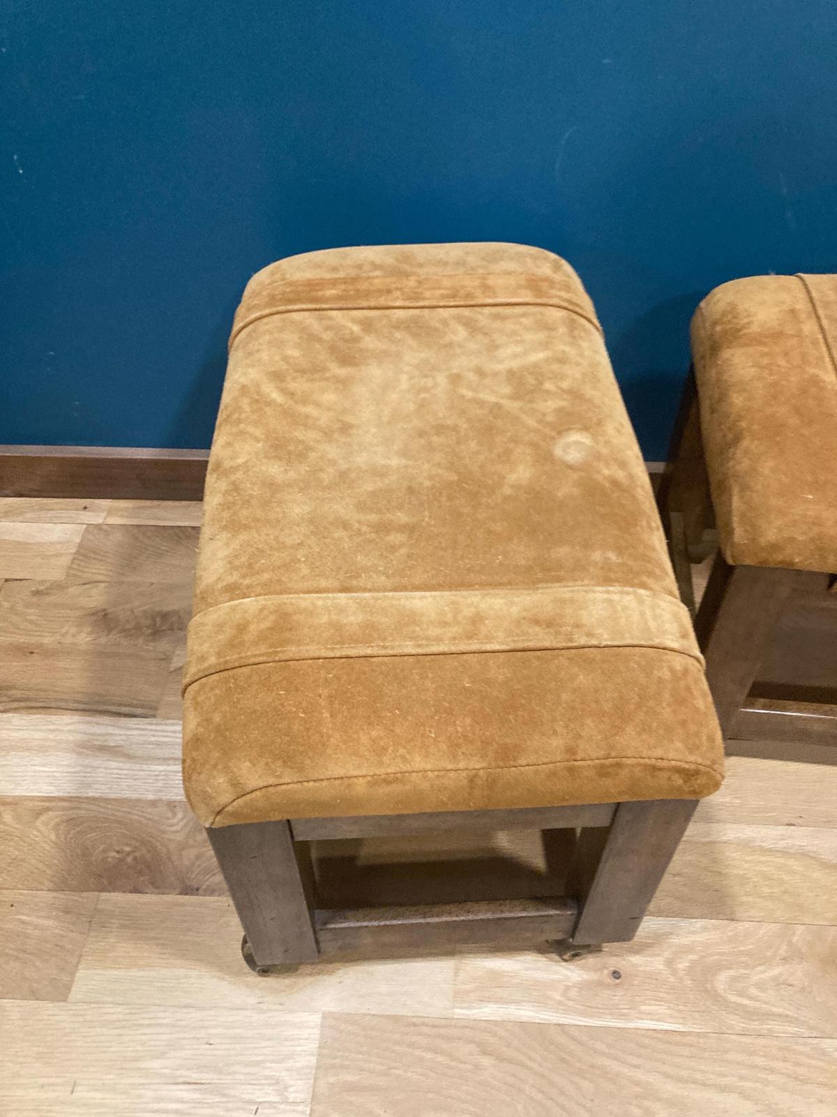 1970's Drexel Heritage Suede Golden Tan Ottomans or Footstools, Set of 2