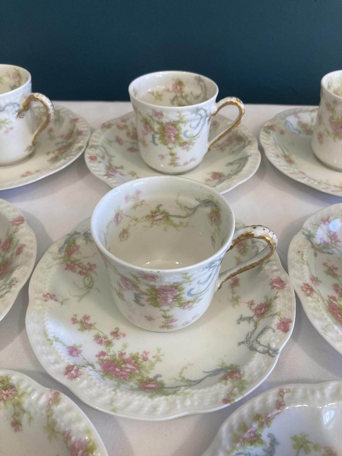 Set of 8 Vintage Haviland & Co Limoges France The Princess Tea Cups & Saucers