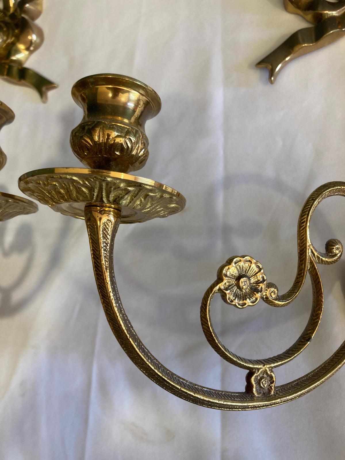 Midcentury Solid Brass Wall Candle Sconces
