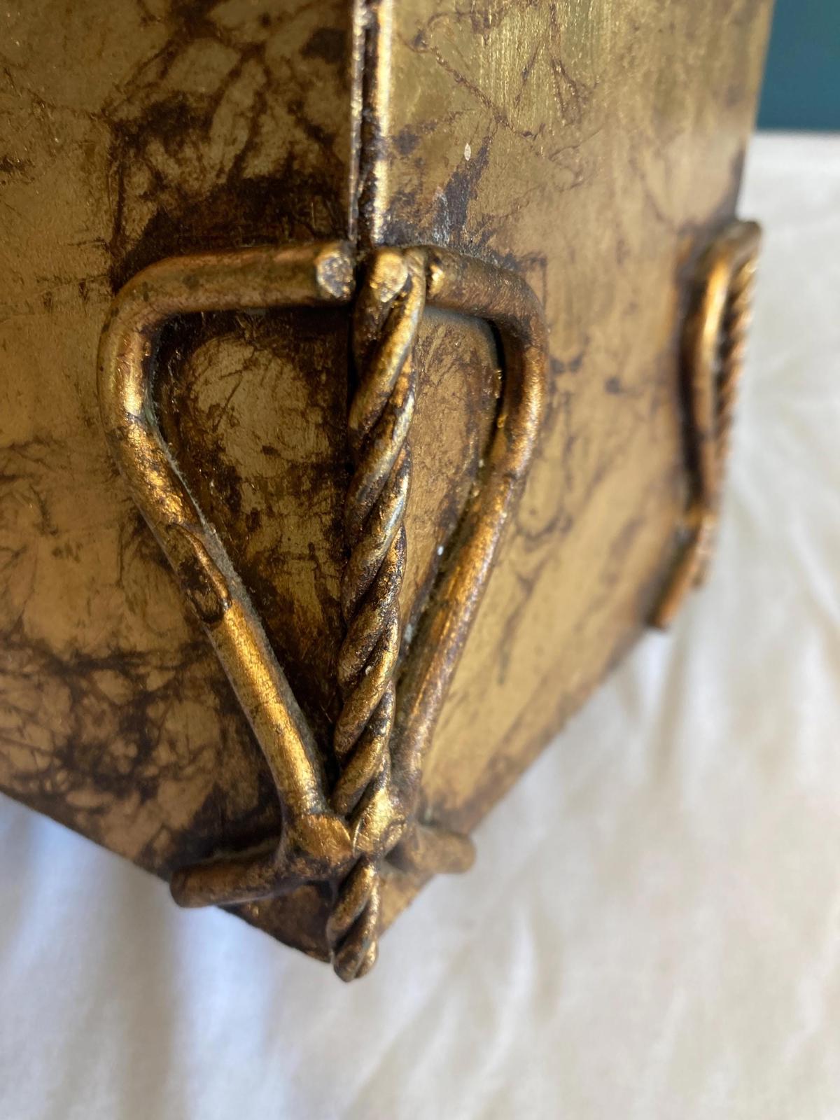 Vintage Gold Tissue Box With Twisted Metal Rope Edges