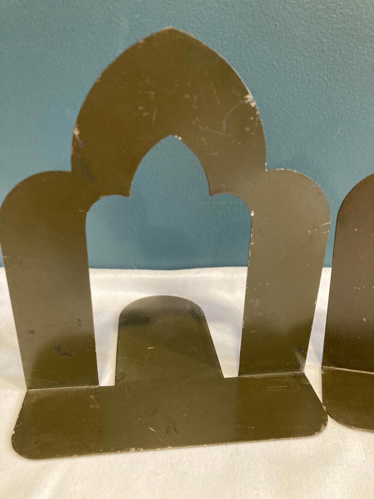 Vintage Arched Gray Metal Bookends – Small Library Industrial Style