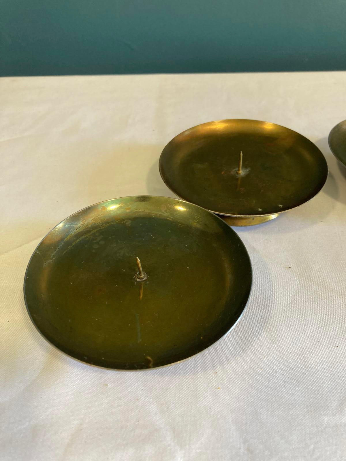 Set of 4 Vintage Brass Low Footed Plate Candle Holders Made in West Germany