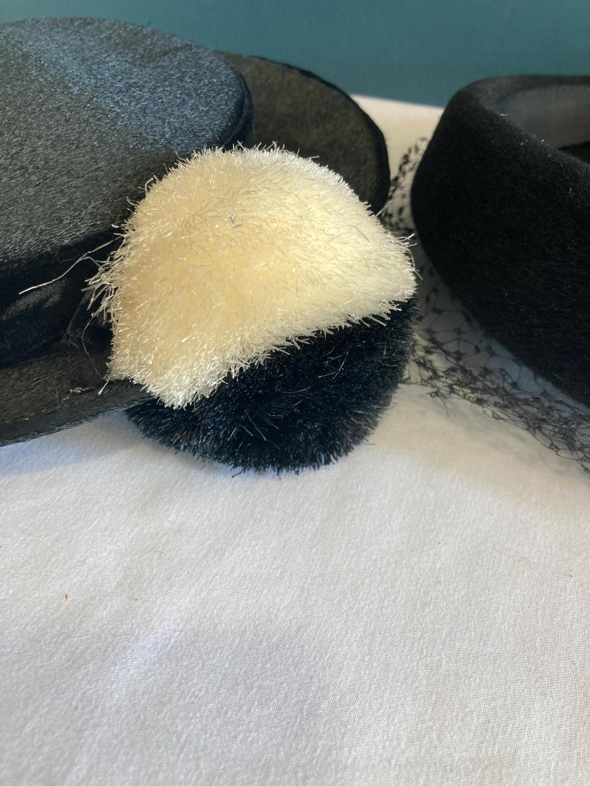 Vintage Black Women's Hats Velour, Silk with veil, set of 3