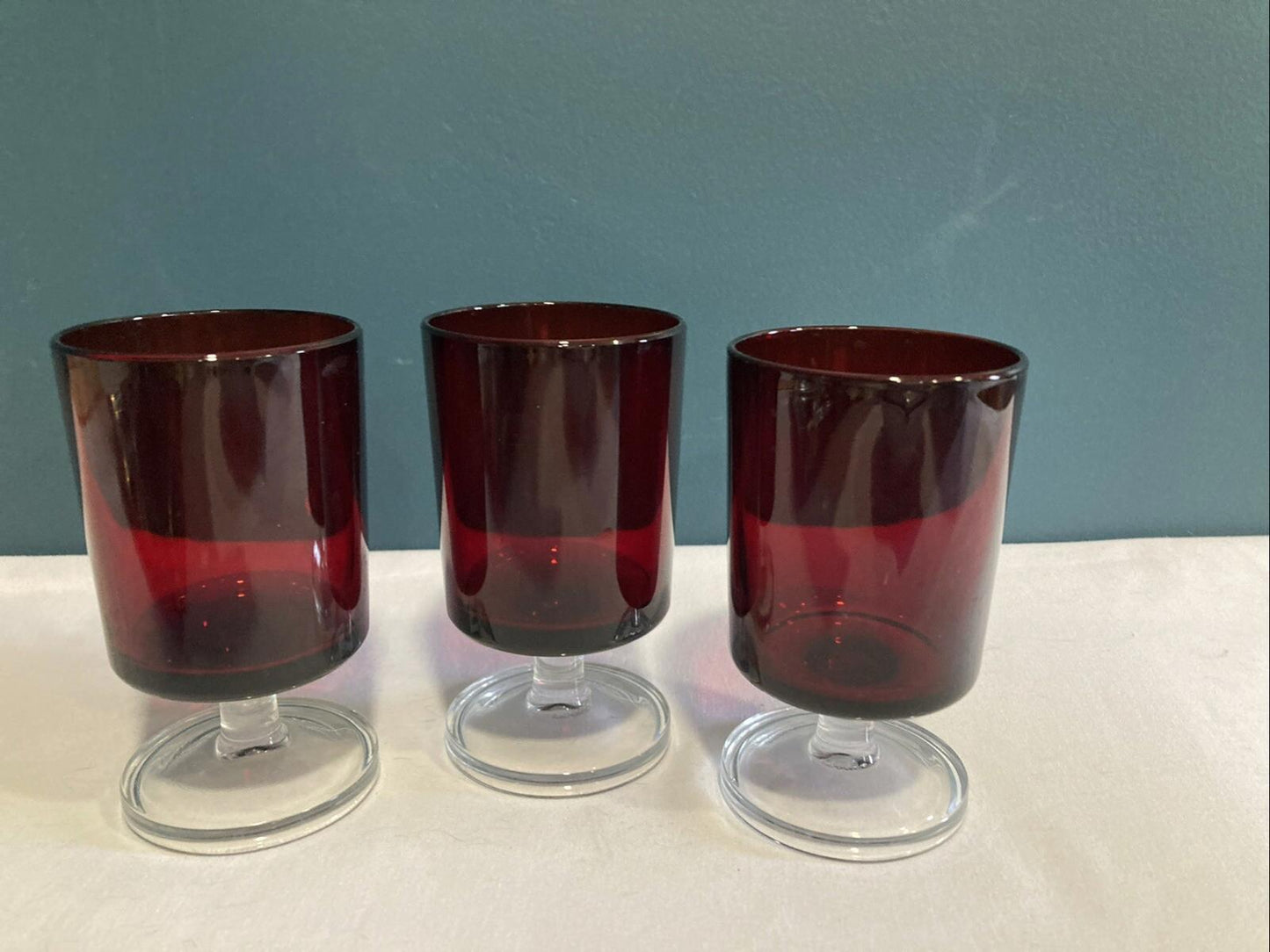 Vintage Red with Clear Stem Luminarc French Stemware Set of 3