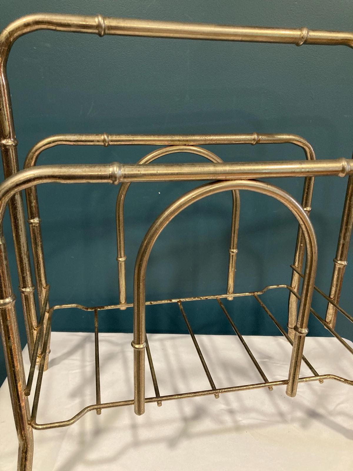 Vintage Faux Bamboo Brass Double Sided Magazine Rack