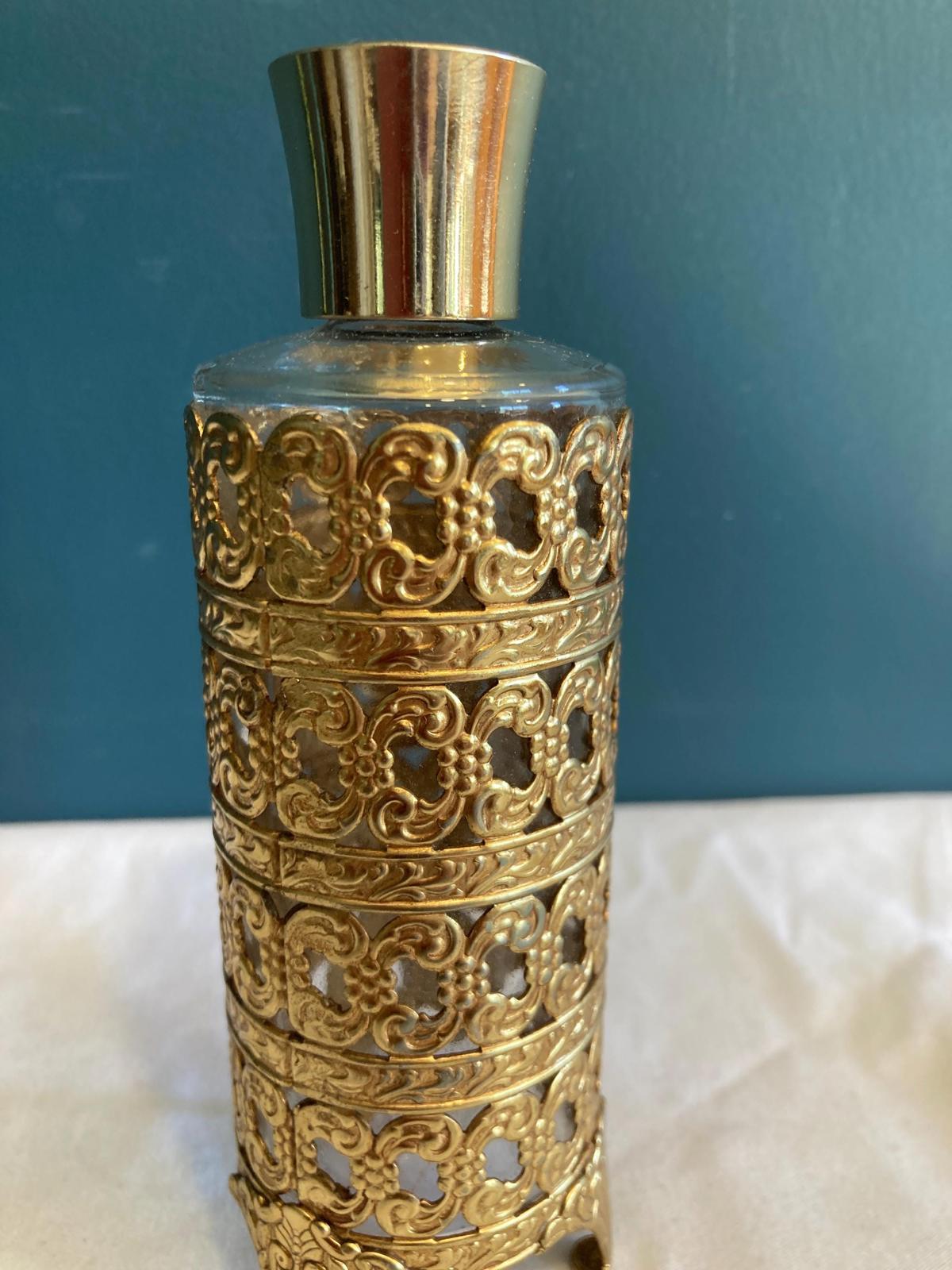 Vintage Ornate Brass Rose Perfume Bottle with Glass Insert