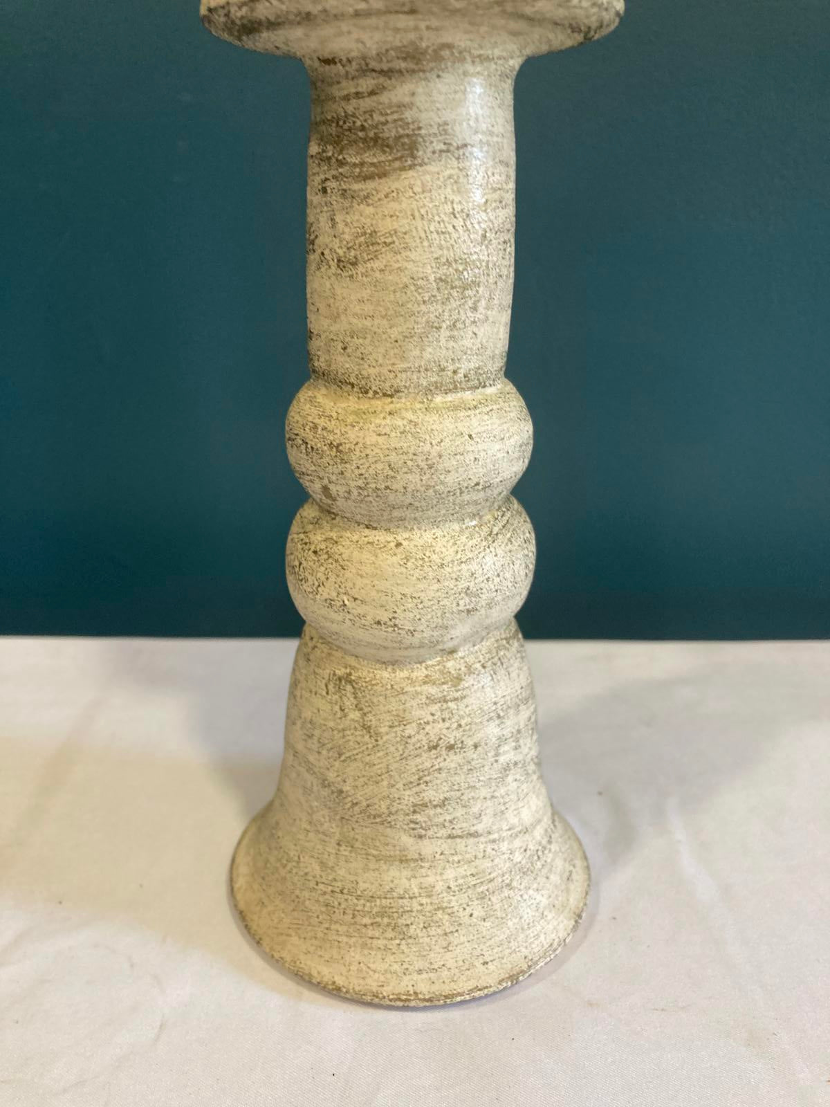 Vintage Rustic Whitewashed Ceramic Candle Holder