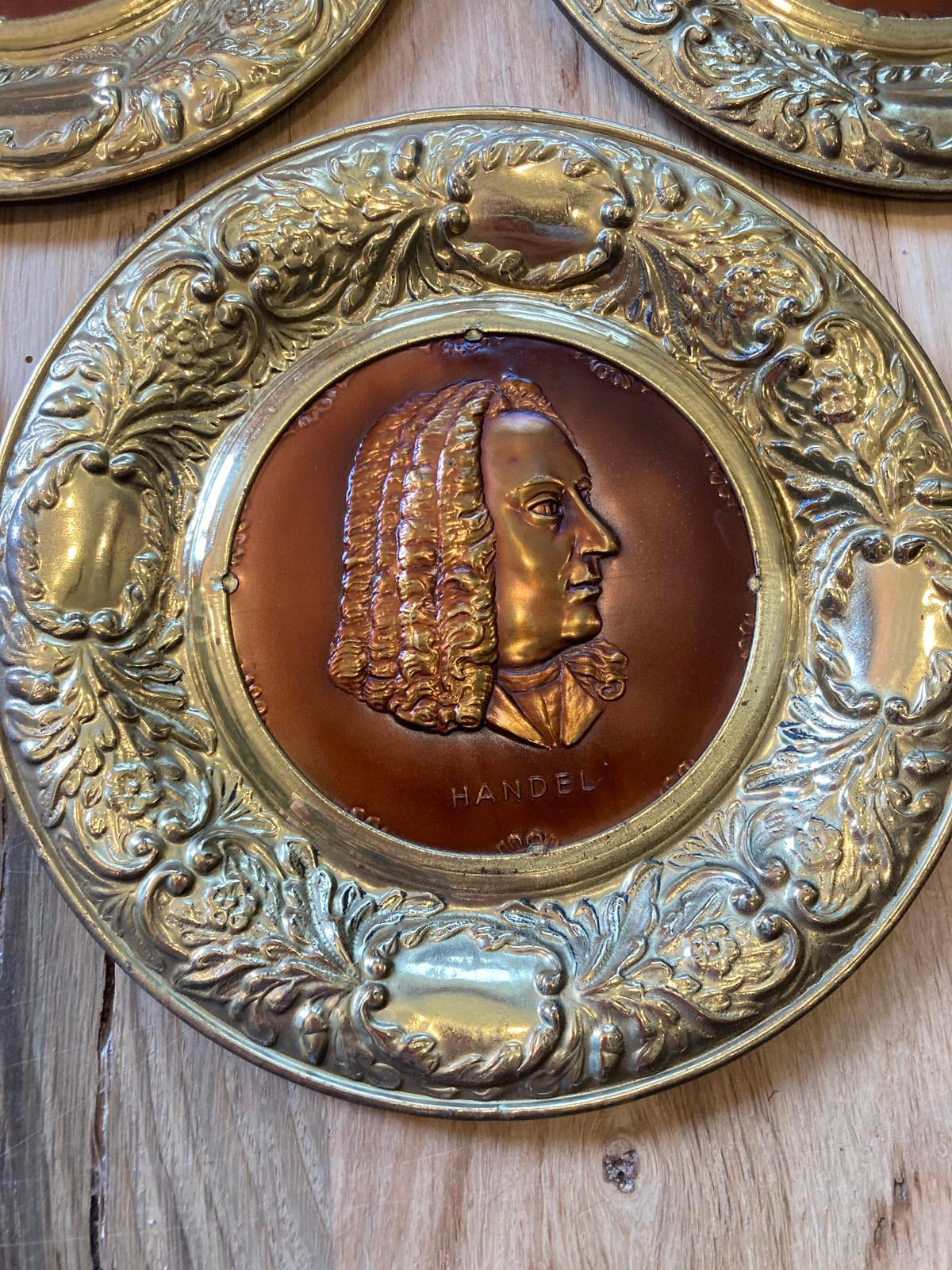 Set of 10 Brass & Copper Composer Plates Made in England - Vintage Finds