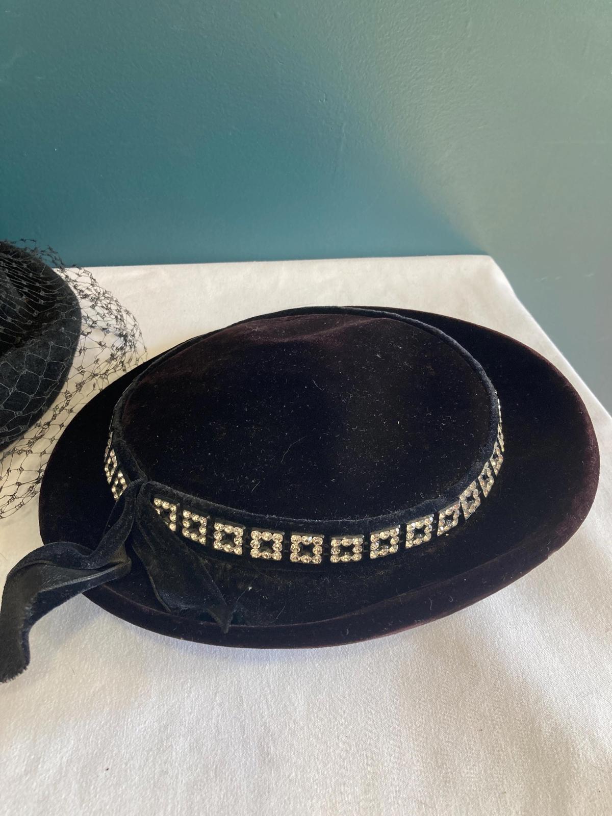 Vintage Black Women's Hats Velour, Silk with veil, set of 3