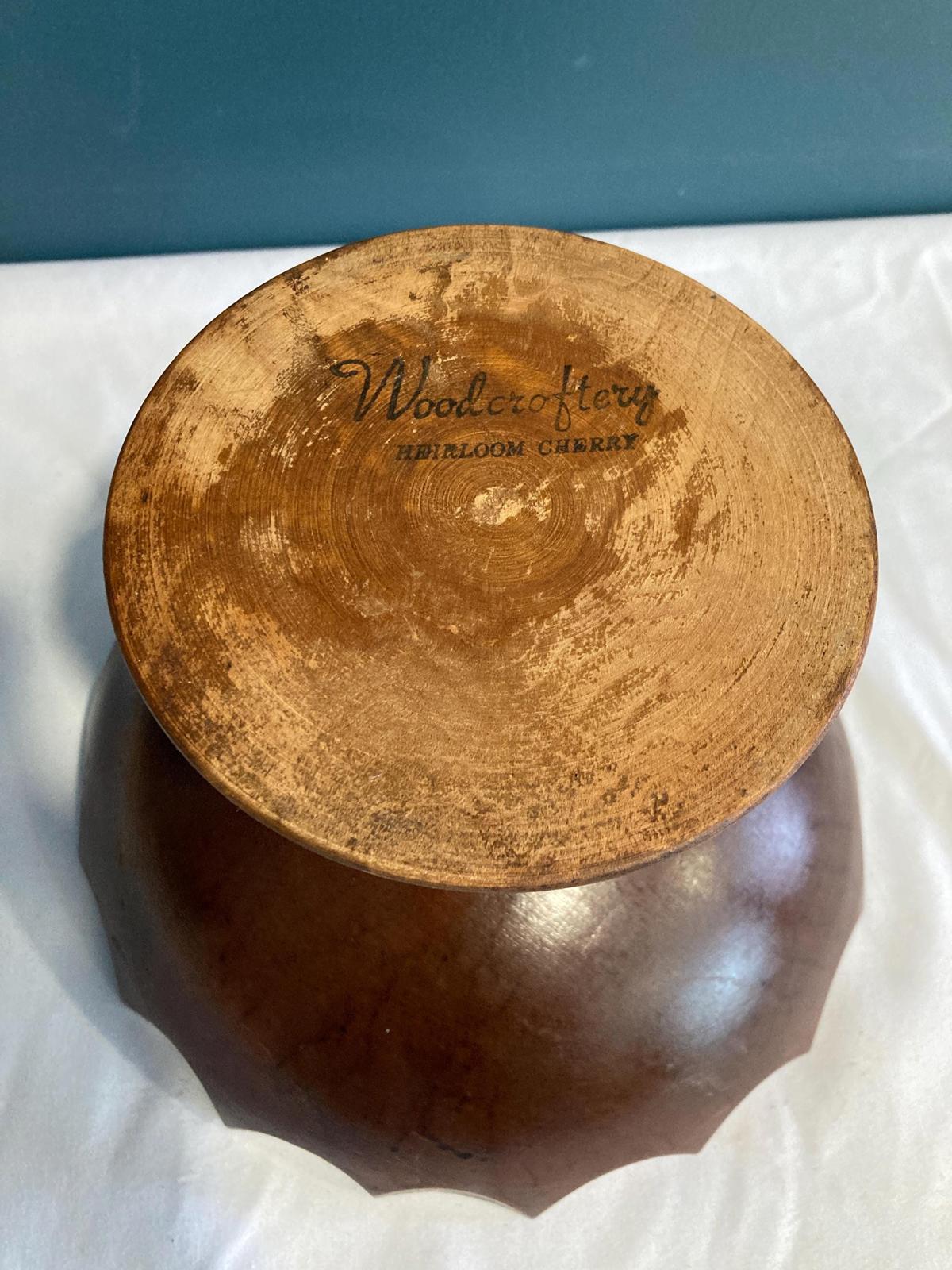Midcentury Modern Solid Cherry Pedestal Bowl by Woodcraftery