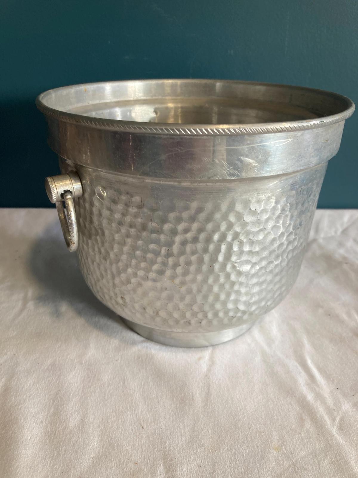 Vintage Hammered Aluminum Italian Ice Bucket With Handles