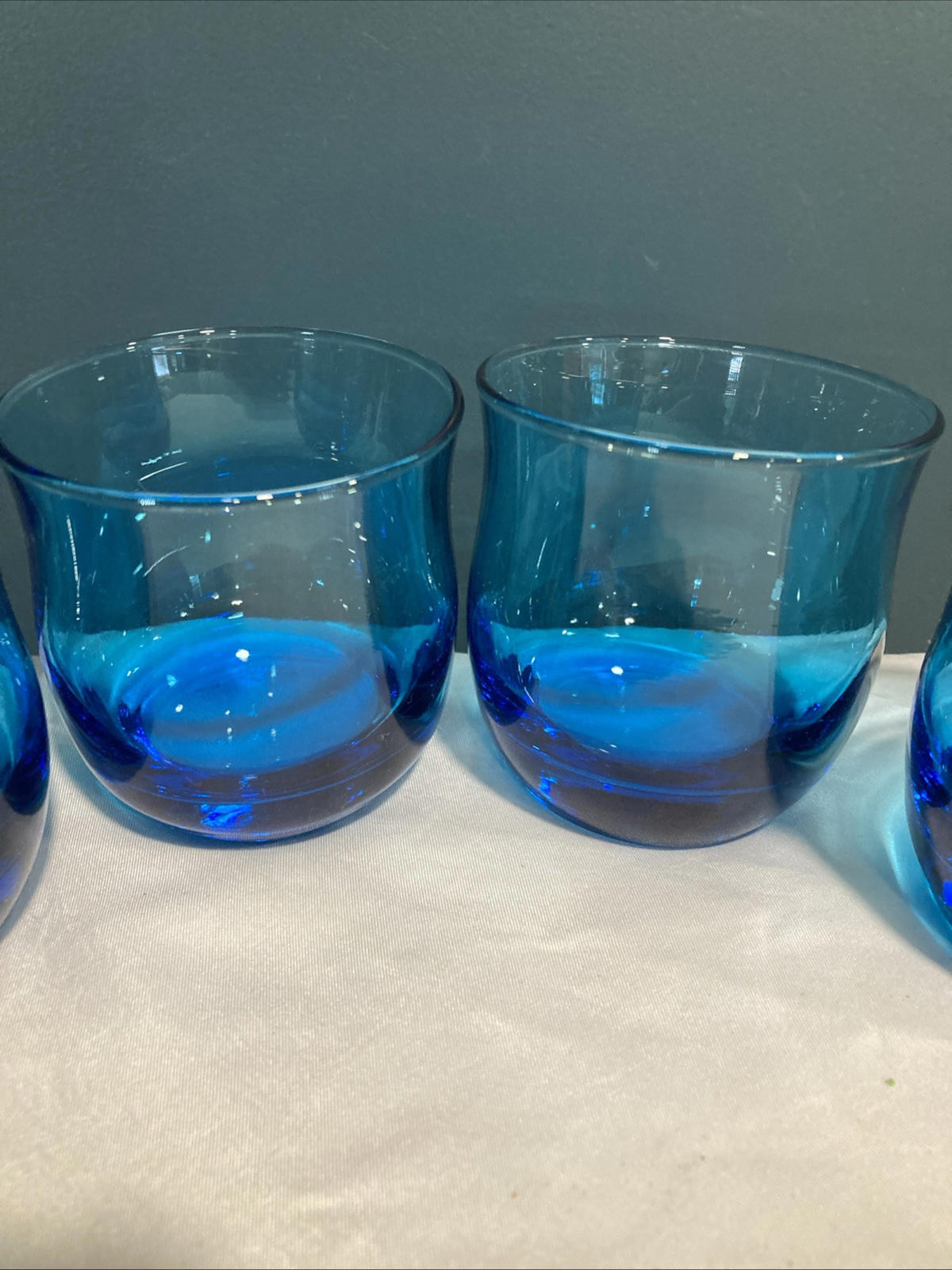 Vintage Cobalt Blue Turquoise Low Ball Cocktail Juice 4 Glasses