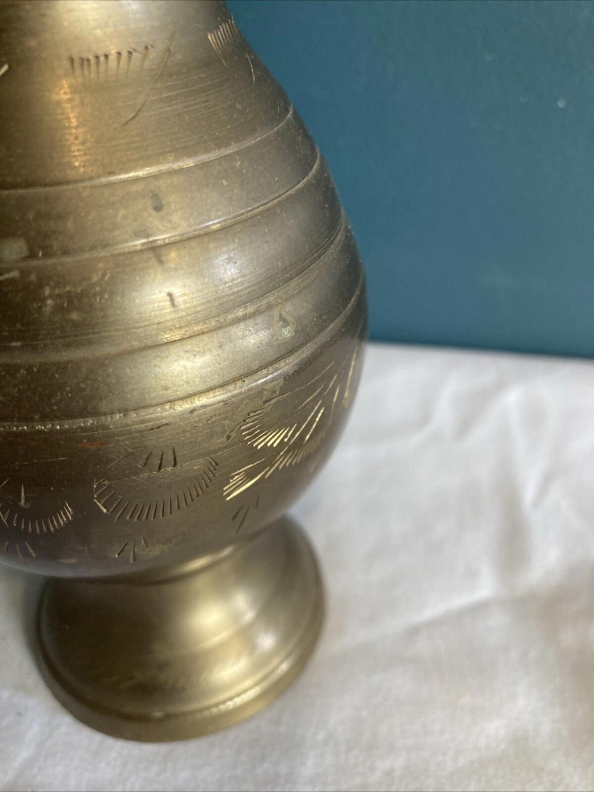 Vintage Etched Solid Brass Vase
