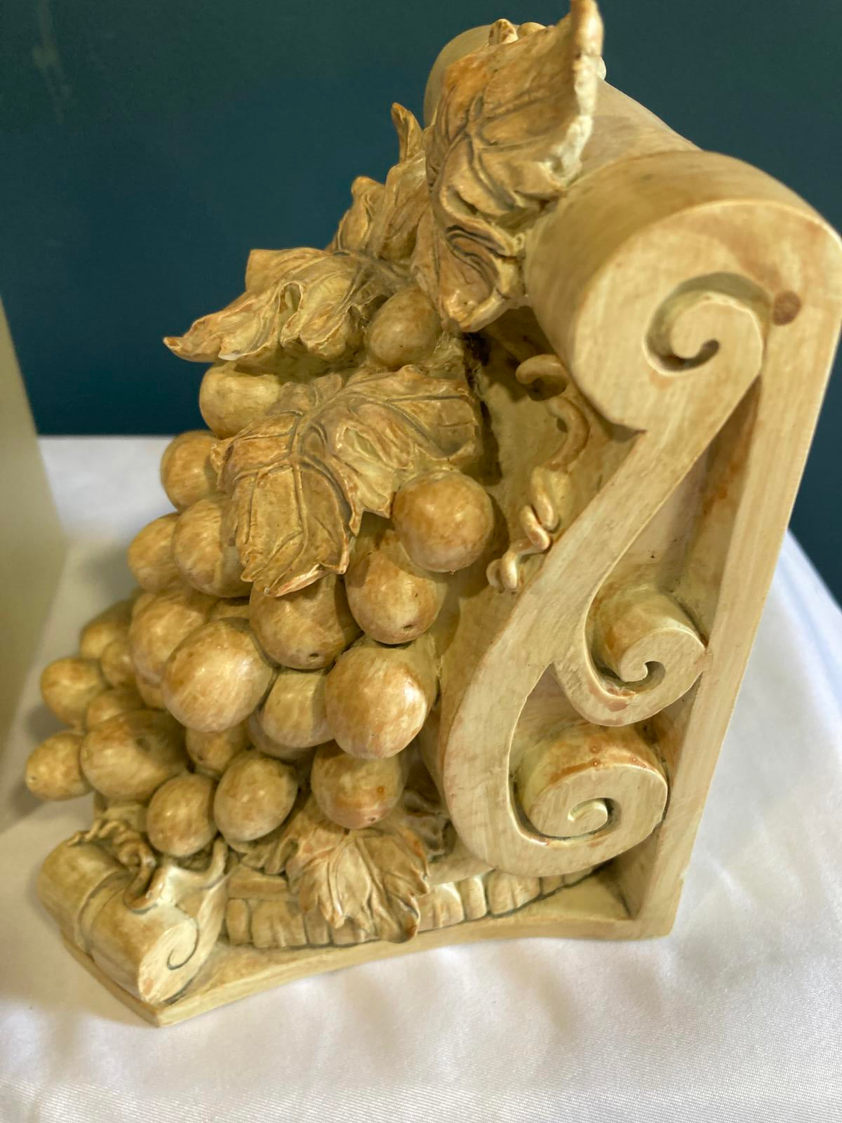 Vintage Grape Cluster Bookends – Rustic Tuscan Style Pair