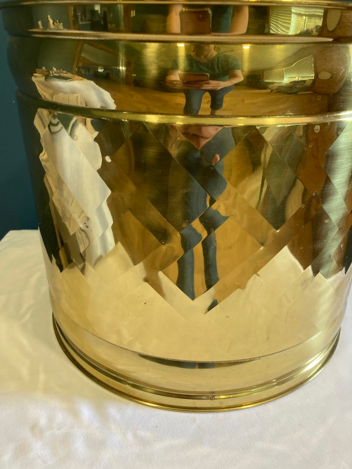 Vintage Hammered Brass Wastebasket or Planter 12.25"– Diamond Pattern