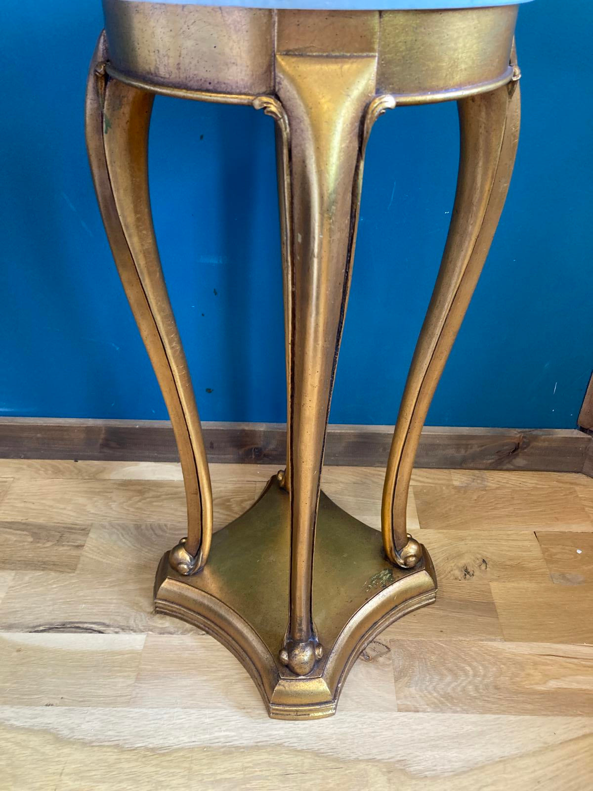 Vintage Giltwood Gold Pedestal Table with White Marble Top