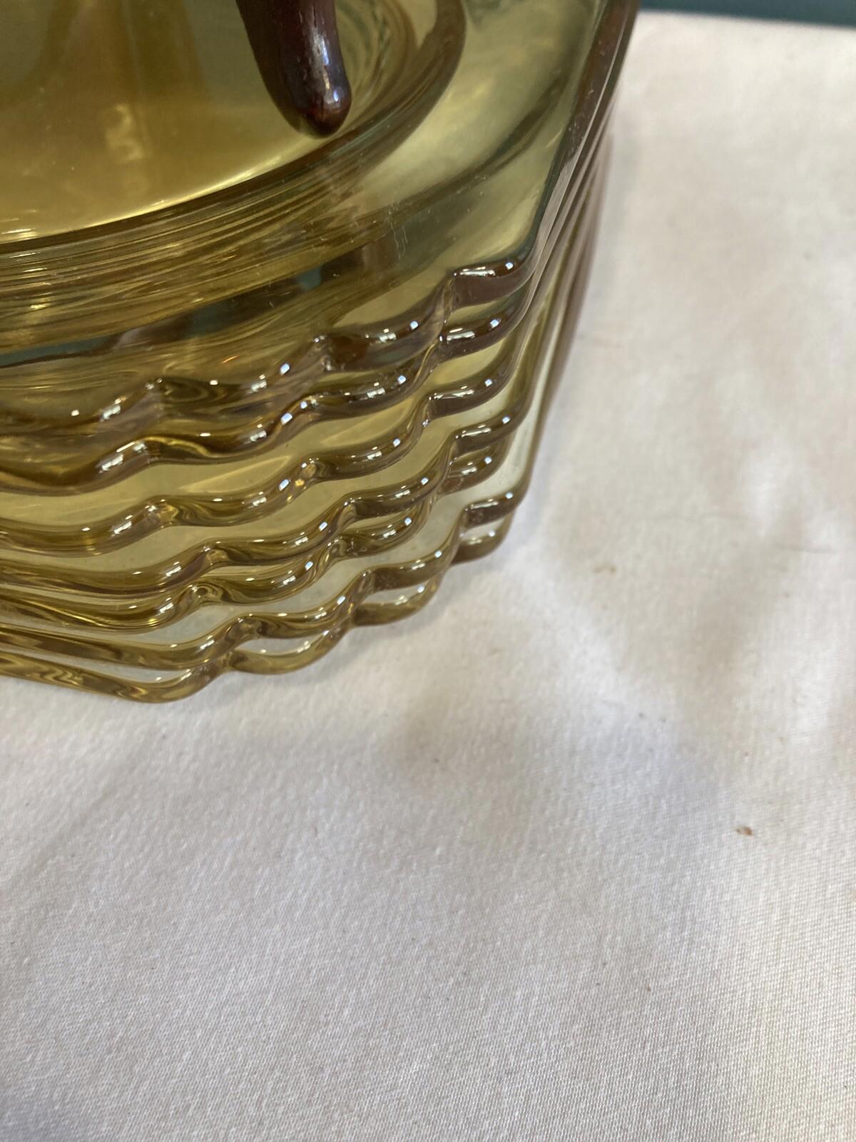 8 Octagon Amber Glass, Salad Or Dessert Plate Yellow Glass 7” Vintage Set Of 8