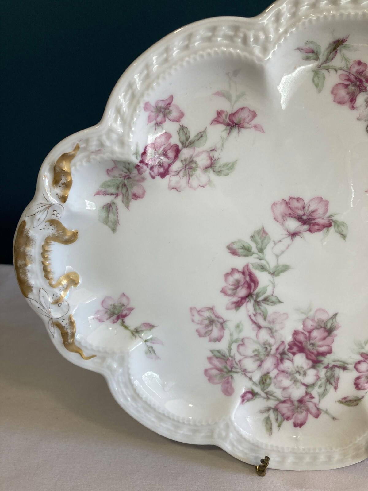 Haviland & Co Limoges France Oval Platter – Pink Floral Gilt 10.5”