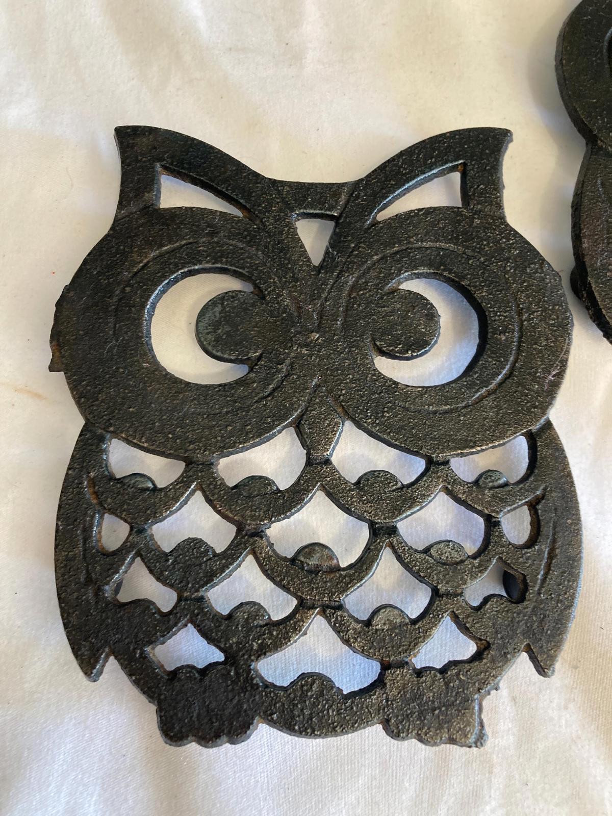Midcentury Cast Iron Owl Trivets