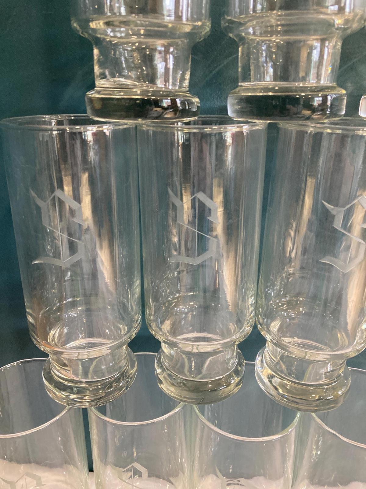 Vintage "S" Etched Tall Glasses, Set of 12