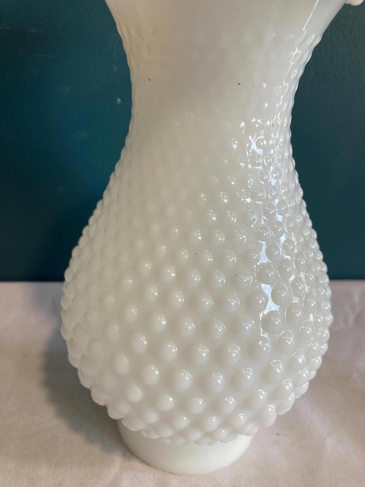 Antique Hobnail Milk Glass hurricane Fluted Sconce