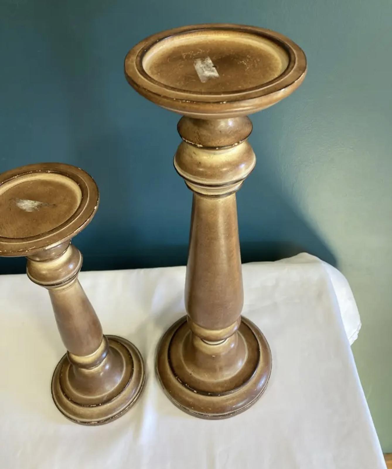 Turned Wood Candlesticks Pair | Rustic Farmhouse Candle Holders | Vintage Finds
