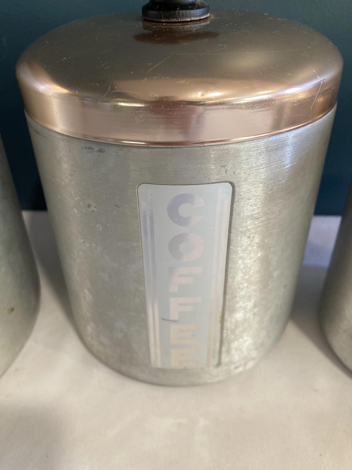 4 Vintage Maid of Honor Copper Aluminum Canisters –Flour Sugar Coffee Grease Set