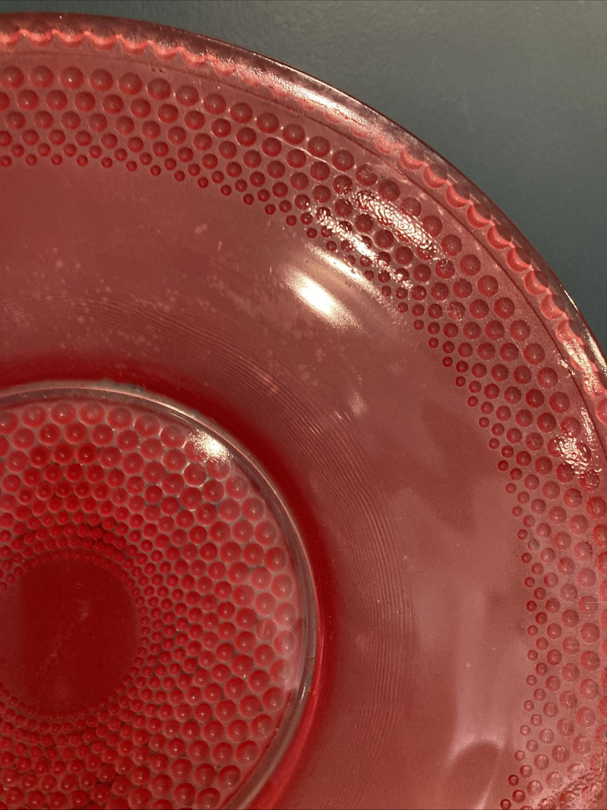 Vintage Art Deco Red Cranberry Hobnail Cake Plate – 12" Glass Serving Plate