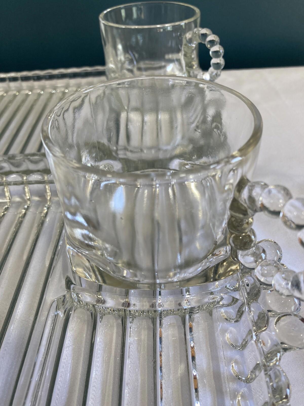 VTG Hazel Atlas Sip N Smoke Snack Set – 4 Trays & Cups w/ Box, MCM Luncheon Set