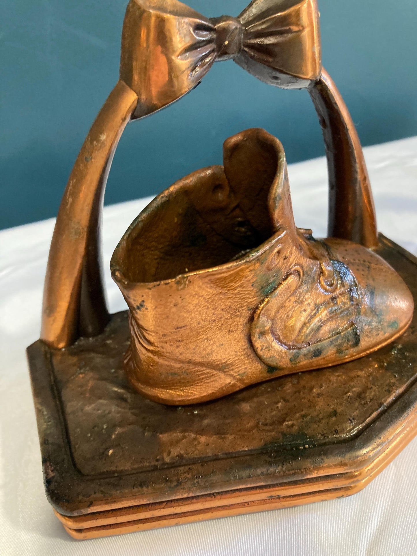 Vintage Cast Bronze Baby Shoe Bookends, Set of 2