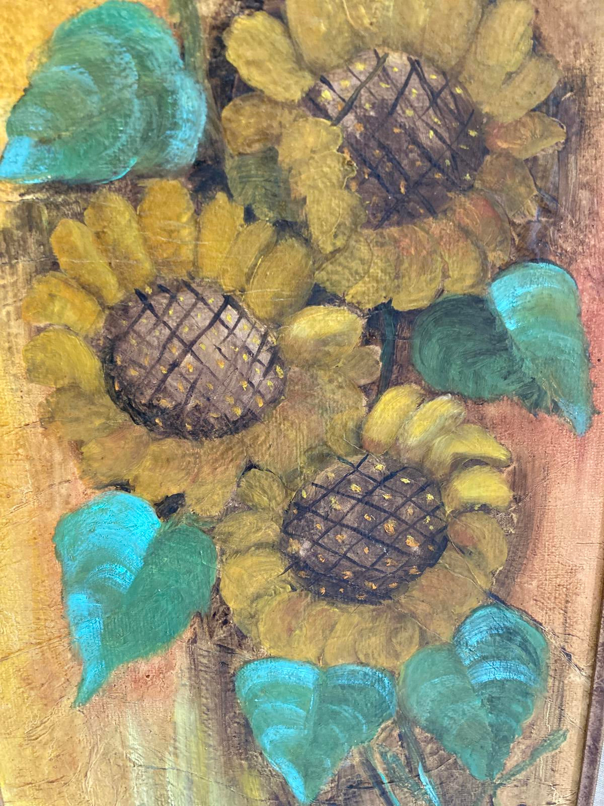 Vintage Sunflower Oil Painting in Carved Frame | Rustic Wall Art | Vintage Finds