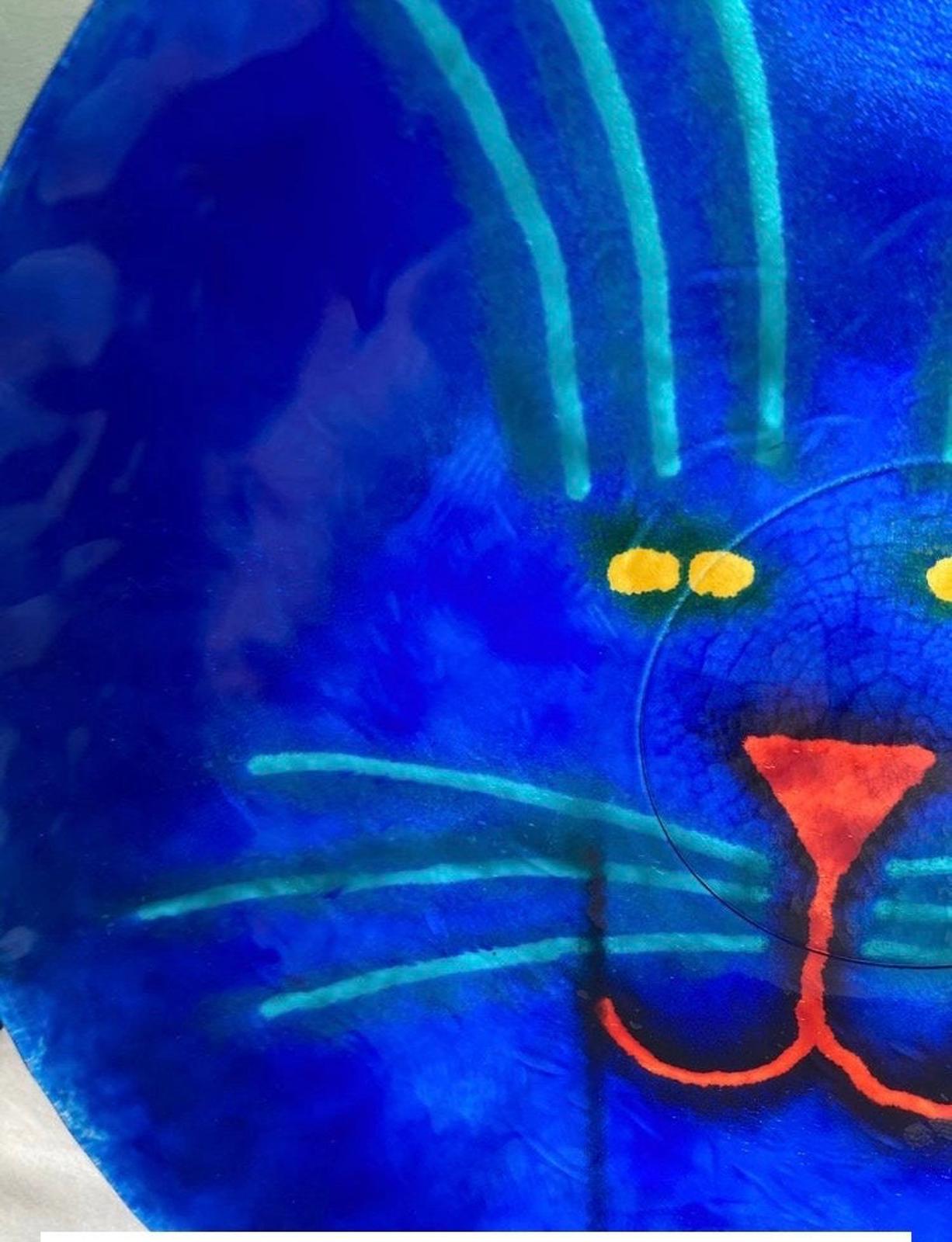Cobalt Blue Large Decorative Cat Plate by Jan Steninge Slott 14.5"