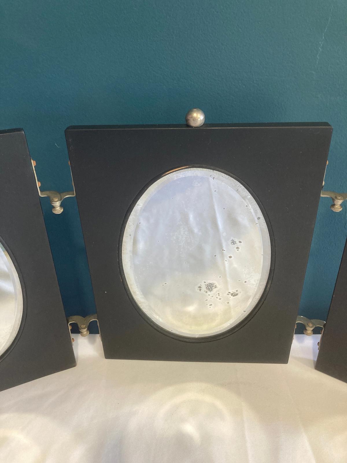 Art Deco Folding Triple Mirror With Black Frame