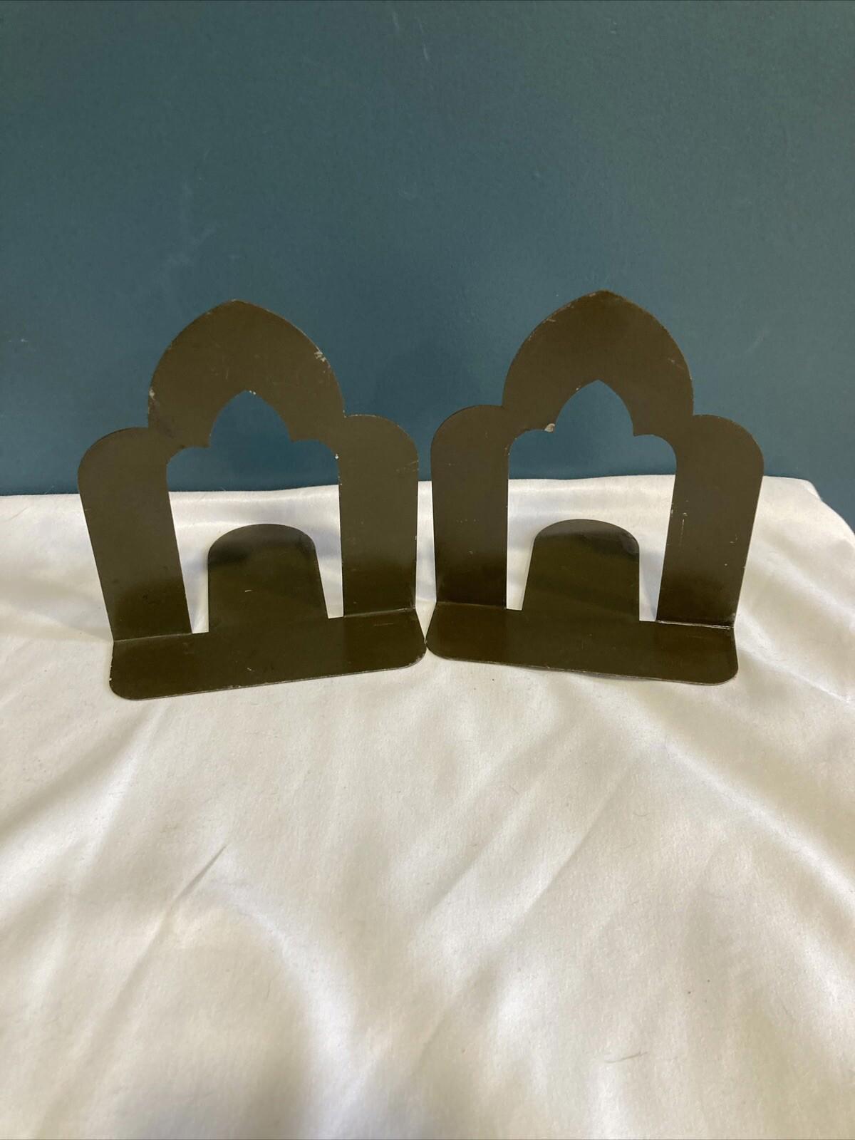 Vintage Arched Gray Metal Bookends – Small Library Industrial Style
