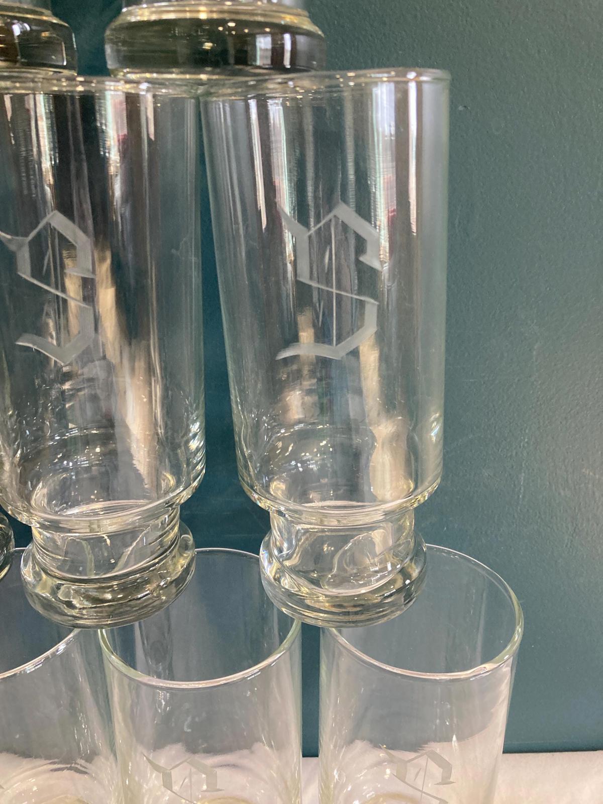Vintage "S" Etched Tall Glasses, Set of 12