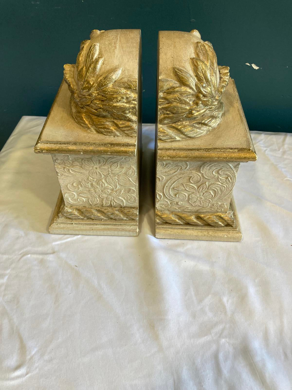 Pair of Ornate Laurel Wreath Gold Bookends