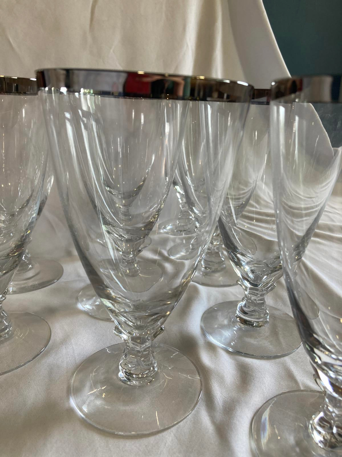 Vintage Fostoria “Wedding Ring” Platinum Rim Glasses – Set of 10