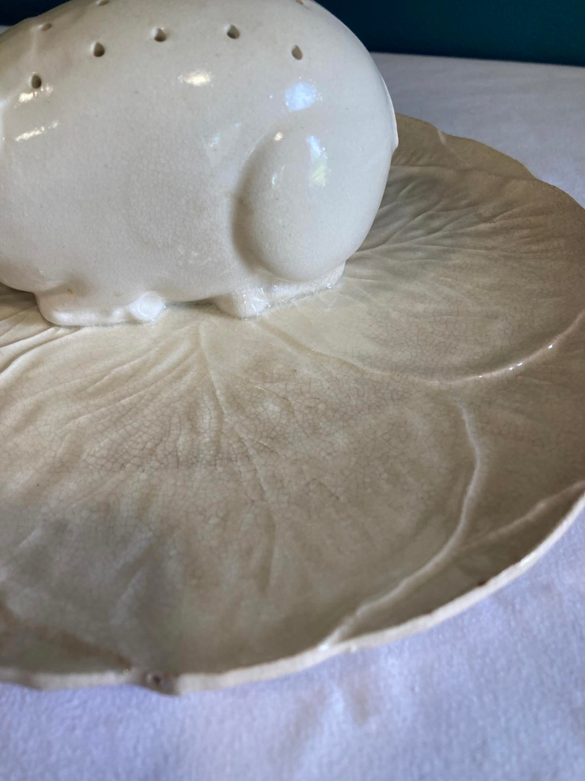 Vintage Ceramic Pig Canapé Holder on Leaf Dish