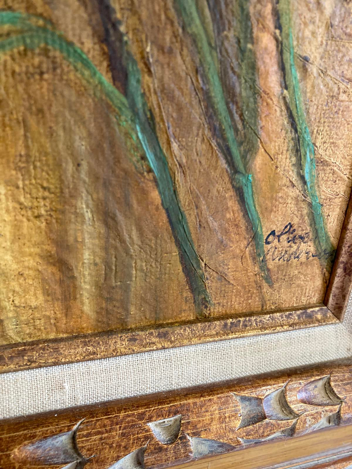 Vintage Sunflower Oil Painting in Carved Frame | Rustic Wall Art | Vintage Finds